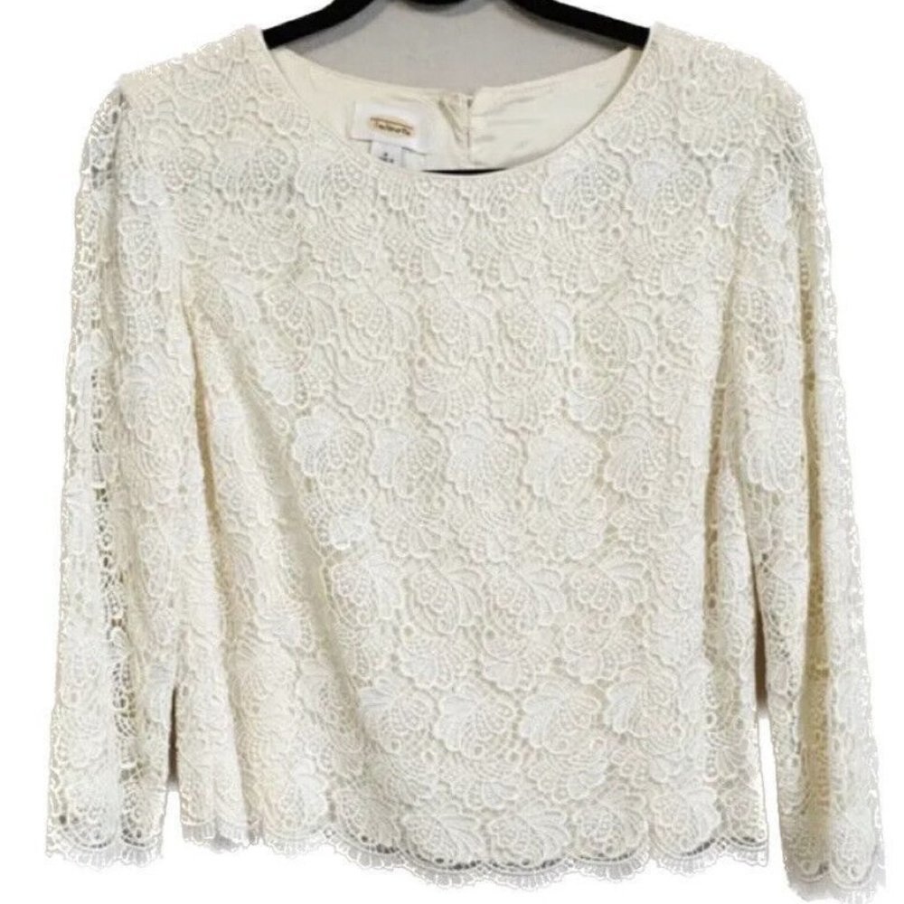 Talbots Cream Lace Floral Long-Sleeve Blouse
